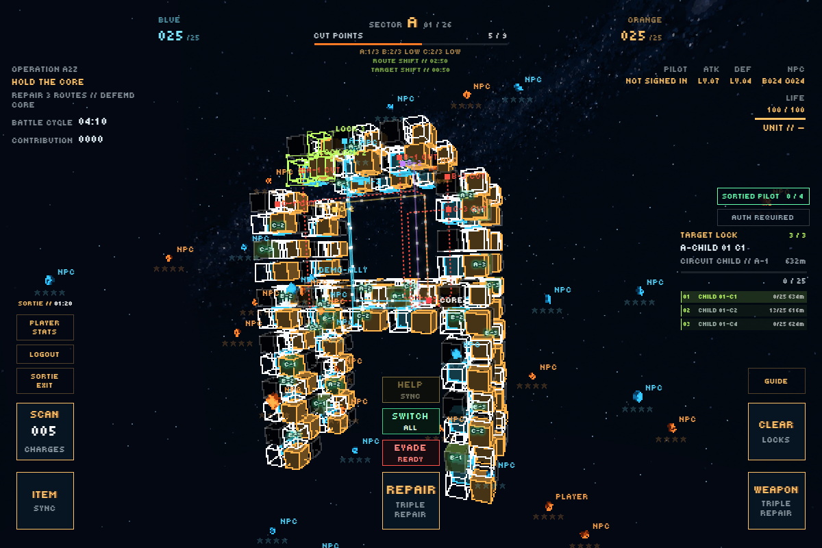 ORANGE battlefield using REPAIR on damaged circuit blocks.